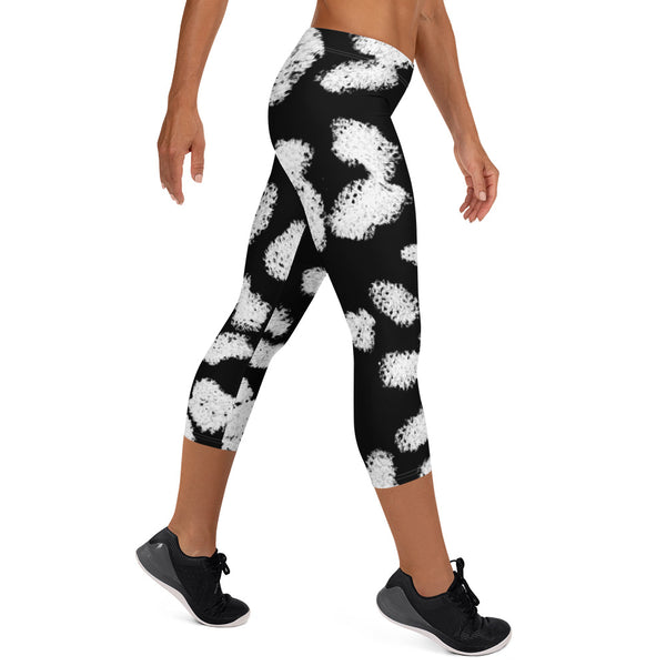 Black White Leopard Capri Leggings