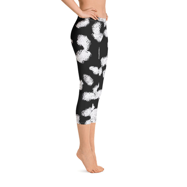 Black White Leopard Capri Leggings