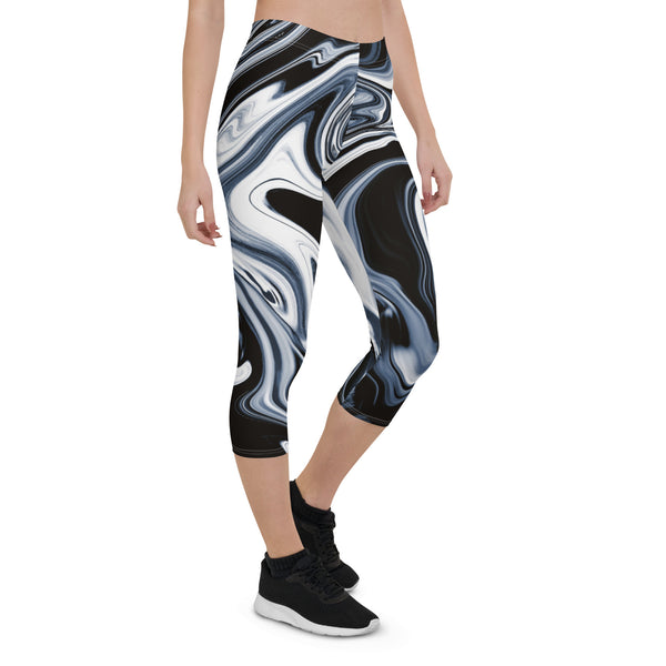 Blue Marble Print Capri Leggings