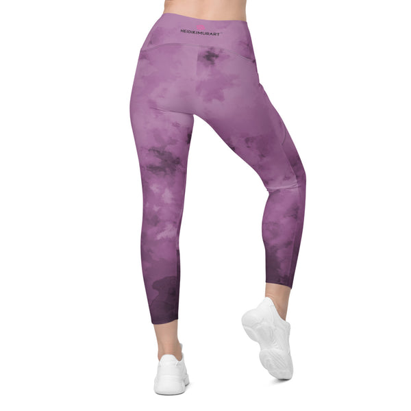 Lavender Purple Abstract Women's Tights, Purple Abstract Print Best Designer Printed Crossover UPF 50+ Sports Yoga Gym Leggings With 2 Side Pockets For Ladies - Made in USA/EU/MX (US Size: 2XS-6XL) Plus Size Available