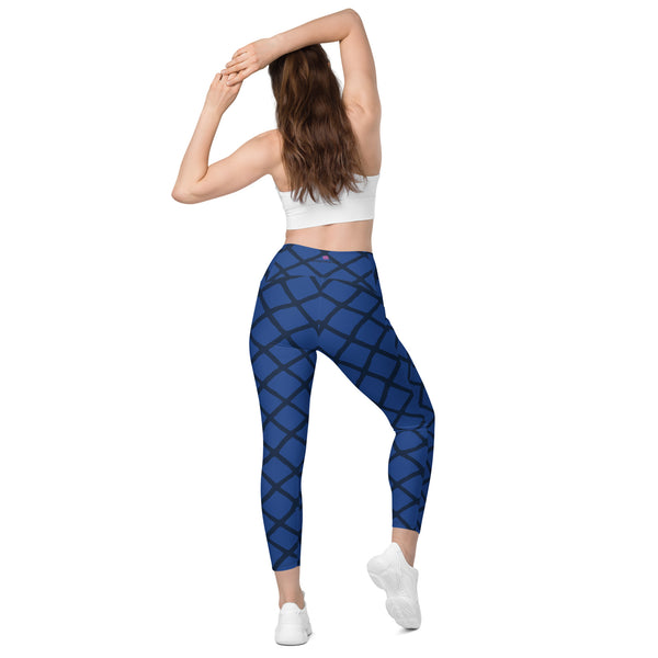 Blue Web Women's Tights, Crossover leggings with pockets