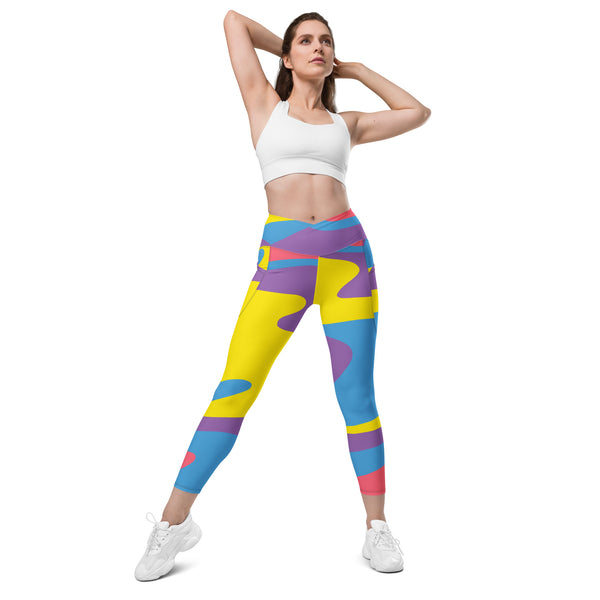 Rainbow Swirl Women's Tights, Crossover leggings with pockets