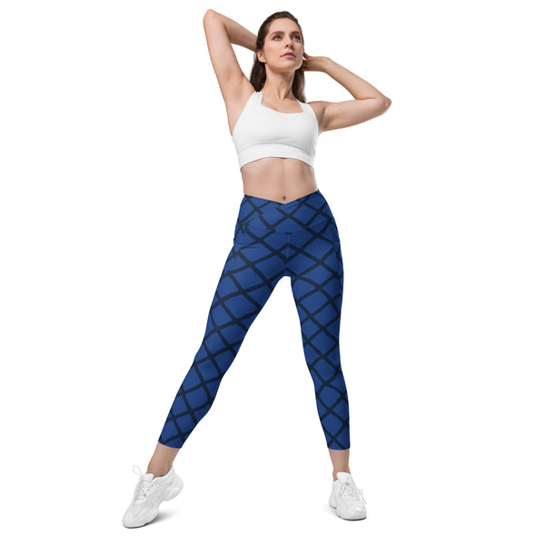 Blue Web Women's Tights, Crossover leggings with pockets