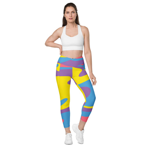 Rainbow Swirl Women's Tights, Crossover leggings with pockets