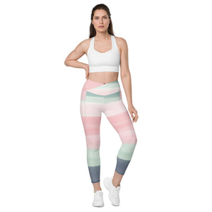 Abstract Women's Tights, Best Abstract Pastel Striped Print Best Designer Printed Crossover UPF 50+ Sports Yoga Gym Leggings With 2 Side Pockets For Ladies - Made in USA/EU/MX (US Size: 2XS-6XL) Plus Size Available