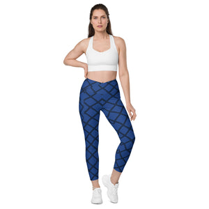 Blue Web Women's Tights, Crossover leggings with pockets