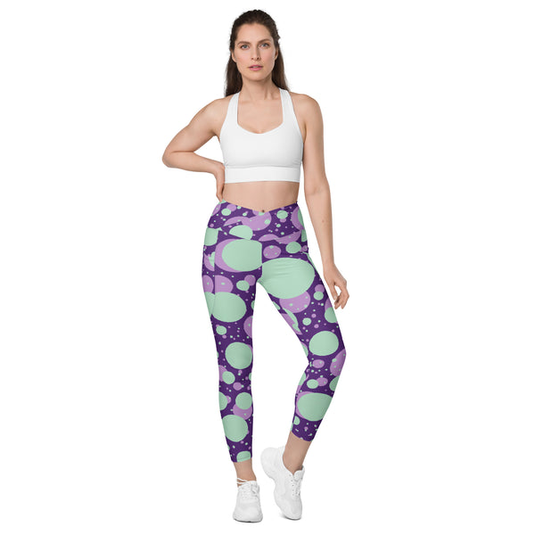 Purple Dots Women's Tights, Crossover leggings with pockets