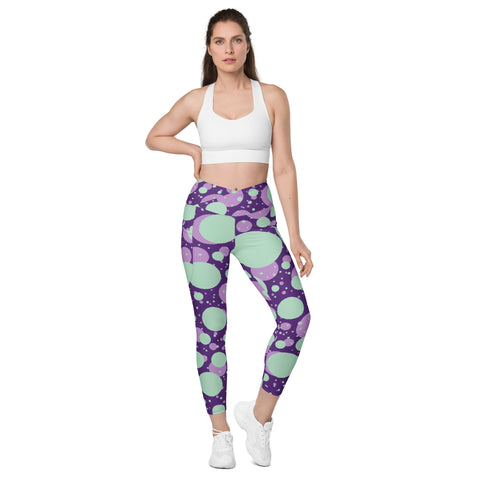 Purple Dots Women's Tights, Crossover leggings with pockets