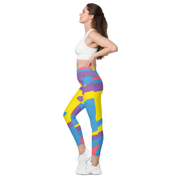 Rainbow Swirl Women's Tights, Crossover leggings with pockets