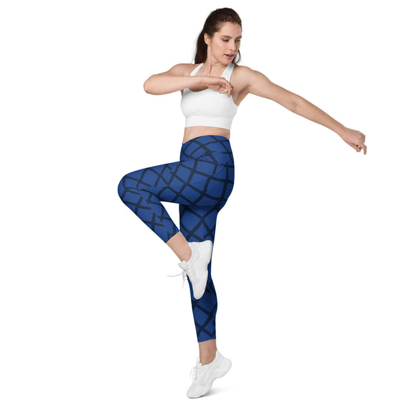 Blue Web Women's Tights, Crossover leggings with pockets