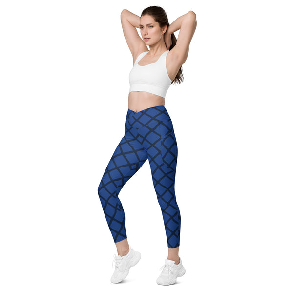 Blue Web Women's Tights, Crossover leggings with pockets