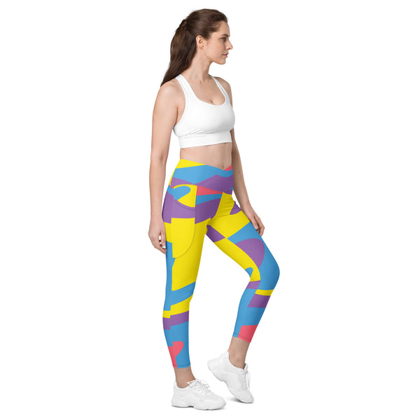 Rainbow Swirl Women's Tights, Crossover leggings with pockets