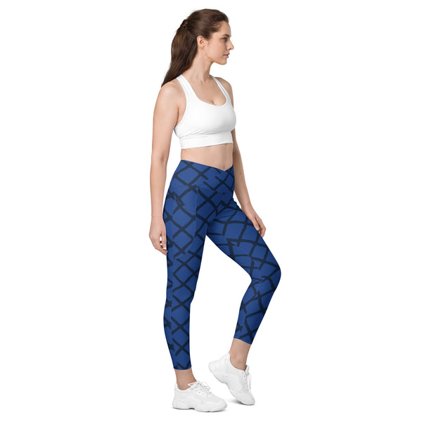 Blue Web Women's Tights, Crossover leggings with pockets