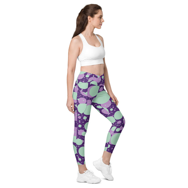 Purple Dots Women's Tights, Crossover leggings with pockets