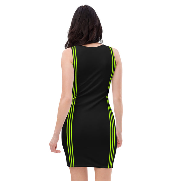 Black Green Striped Sleeveless Dress, Long Stripes Designer Women's Sleeveless Best Dress, Designer Bestselling Premium Quality Women's Sleeveless Dress-Made in USA (US Size: XS-XL)