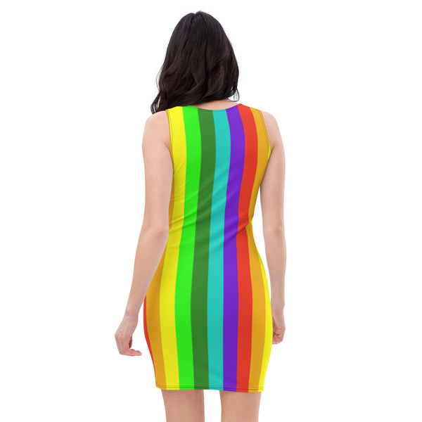 Gay Pride Women's Dress, Best Gay Pride Striped Rainbow Colorful Women's Long Sleeveless Designer One-Piece Dress- Made in USA/ Europe (US Size: XS-XL)