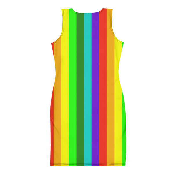 Gay Pride Women's Dress, Best Gay Pride Striped Rainbow Colorful Women's Long Sleeveless Designer One-Piece Dress- Made in USA/ Europe (US Size: XS-XL)