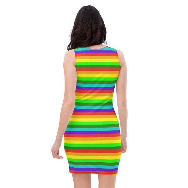 Gay Pride Best Designer Dress, Striped Rainbow Print Printed Designer Women's Long Sleeveless Designer Premium Dress - Made in USA/MX/EU (US Size: XS-XL)