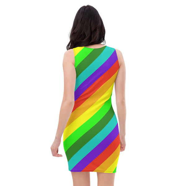 Pride Rainbow Striped Dress, Diagonal Rainbow Horizontally Striped Pride Designer Bestselling Premium Quality Women's Sleeveless Dress - Made in USA/EU/MX (US Size: XS-XL)