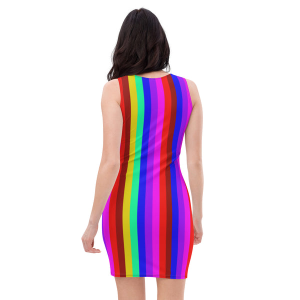 Pride Rainbow Striped Dress, Vertical Rainbow Horizontally Striped Pride Designer Bestselling Premium Quality Women's Sleeveless Dress - Made in USA/EU/MX (US Size: XS-XL)