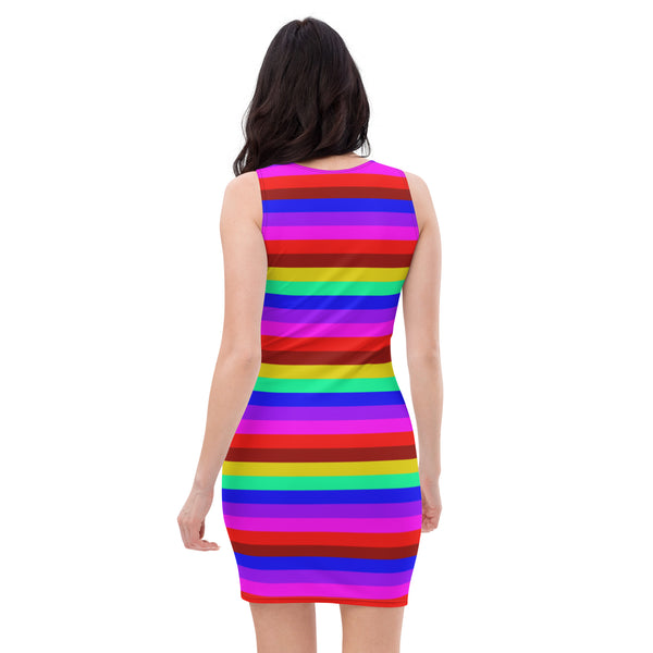 Pride Rainbow Striped Dress, Horizontal Rainbow Stripe Pride Designer Bestselling Premium Quality Women's Sleeveless Dress - Made in USA/EU/MX (US Size: XS-XL)