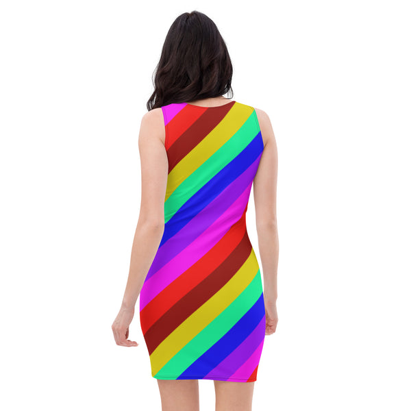 Gay Pride Best Designer Dress, Gay Pride Friendly Festival Vibe Colorful Striped Rainbow Print Printed Designer Women's Long Sleeveless Designer Premium Dress - Made in USA/MX/EU (US Size: XS-XL)