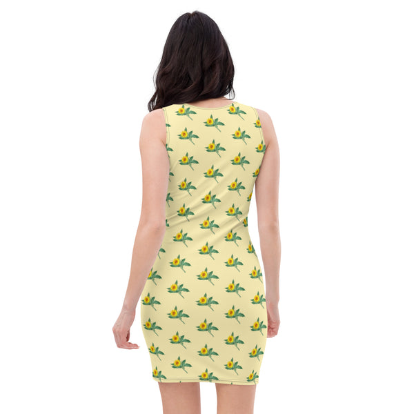 Yellow Sunflower Floral Print Dress, Women's Designer Sleeveless Best Dress, Designer Bestselling Premium Quality Women's Sleeveless Dress-Made in USA (US Size: XS-XL)