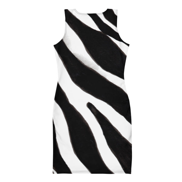 White Black Zebra Striped Dress, Animal Print Printed Designer Women's Long Sleeveless Designer Premium Dress - Made in USA/MX/EU (US Size: XS-XL)