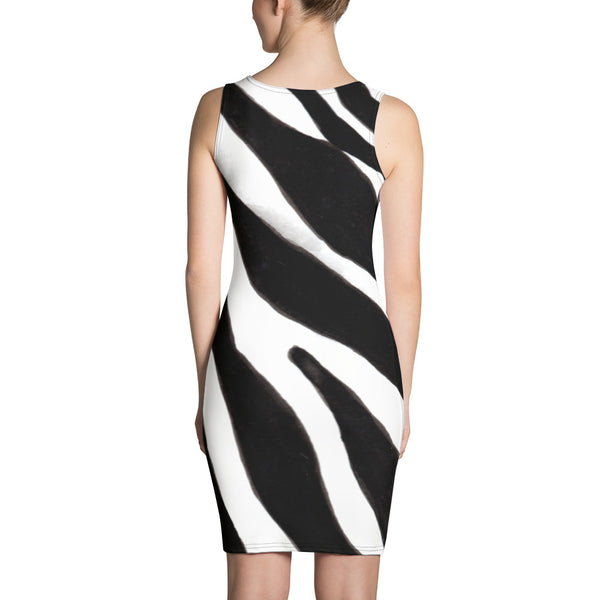 White Black Zebra Striped Dress, Animal Print Printed Designer Women's Long Sleeveless Designer Premium Dress - Made in USA/MX/EU (US Size: XS-XL)