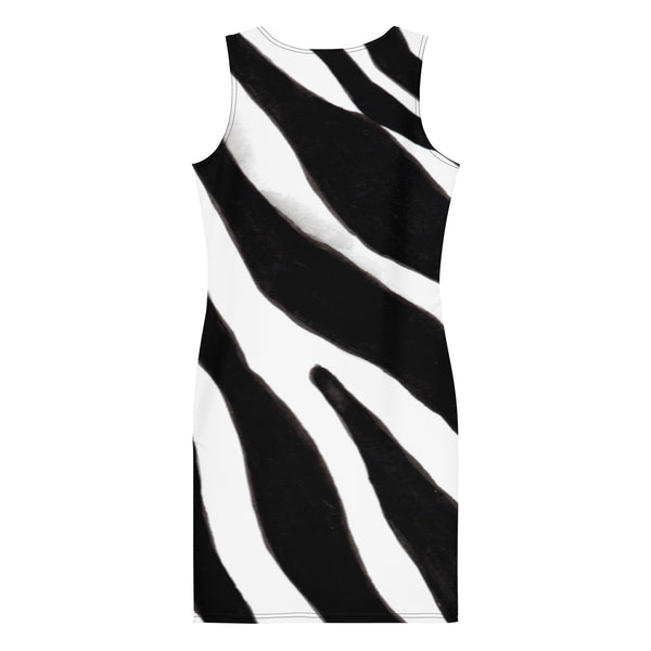 White Black Zebra Striped Dress, Animal Print Printed Designer Women's Long Sleeveless Designer Premium Dress - Made in USA/MX/EU (US Size: XS-XL)