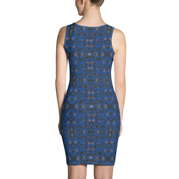 Blue Floral Print Sleeveless Dress, Flower Print Elegant Women's Long Comfy Causal Dress, Designer Bestselling Premium Quality Women's Sleeveless Dress-Made in USA/EU/MX (US Size: XS-XL)
