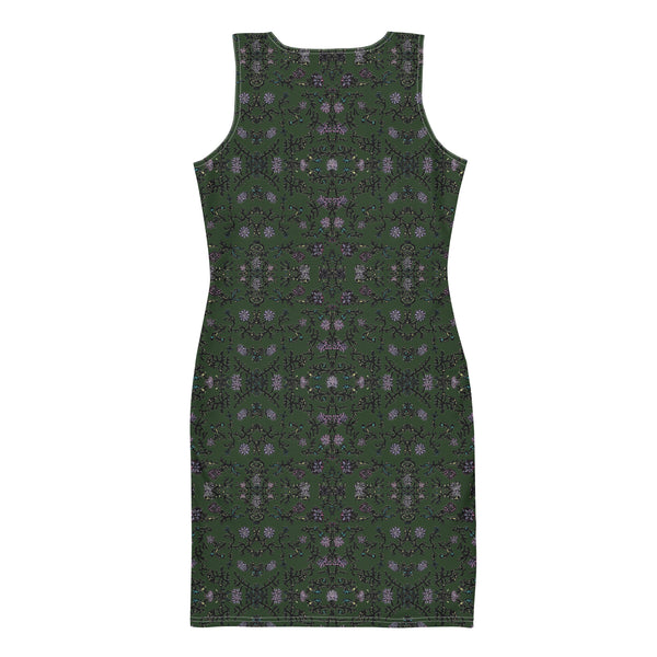 Pine Green Floral Print Dress, Flower Print Classic Tank Sleeveless Comfy Dress- Made in USA/EU/MX