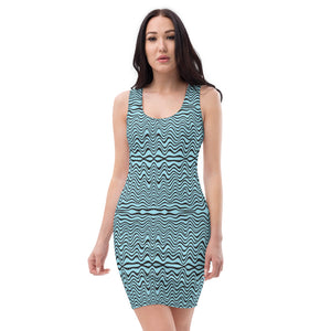 Blue Black Wavy Sleeveless Dress, Abstract Waves Designer Women's Sleeveless Best Dress, Designer Bestselling Premium Quality Women's Sleeveless Dress-Made in USA (US Size: XS-XL)