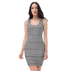 White Black Horizontally Striped Dress, Modern Minimalist Designer Women's Sleeveless Best Dress, Designer Bestselling Premium Quality Women's Sleeveless Dress-Made in USA (US Size: XS-XL)