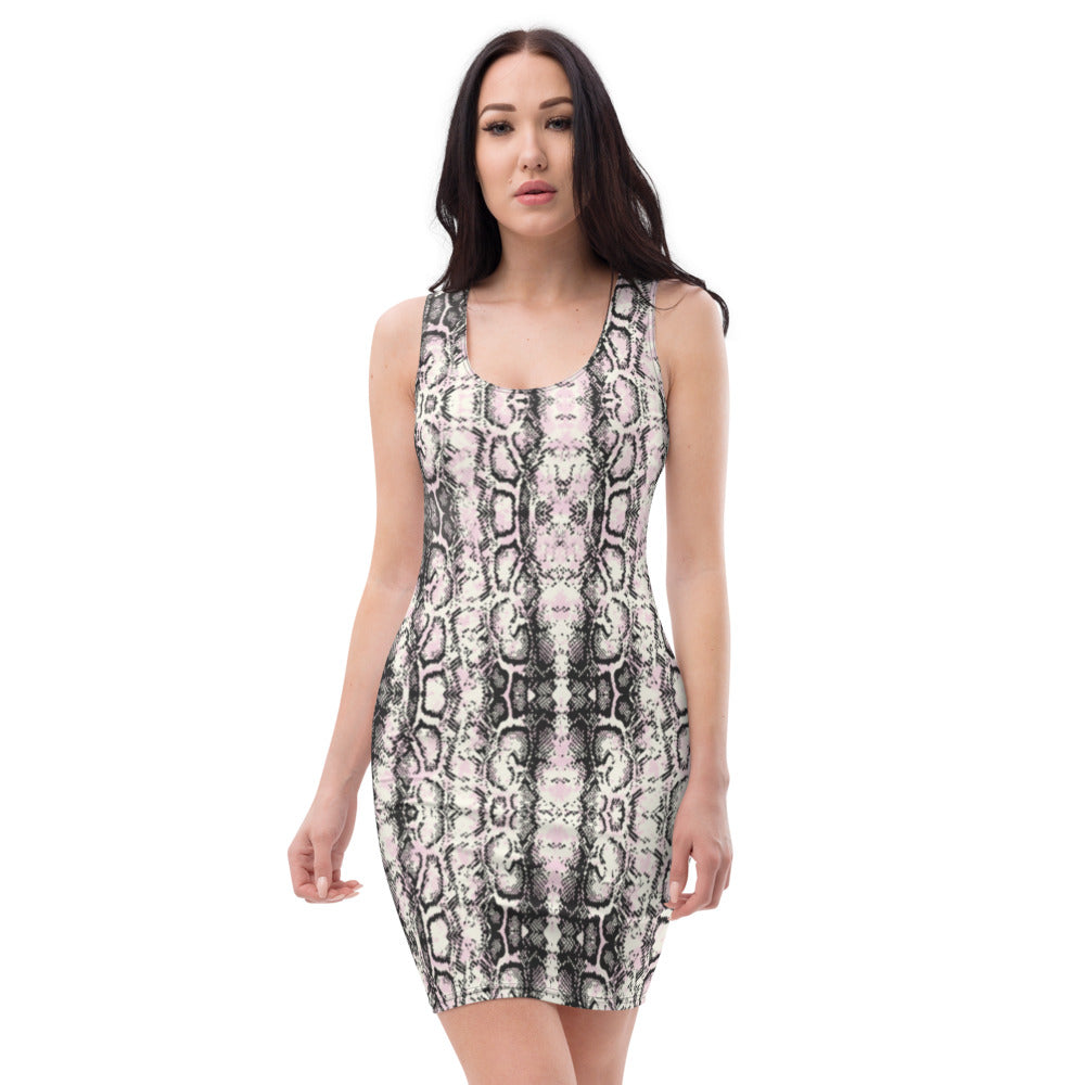 Snake Print Python Sleeveless Dress, Grey Snakeskin Printed Designer Women's Sleeveless Best Dress, Designer Bestselling Premium Quality Women's Sleeveless Dress-Made in USA (US Size: XS-XL)