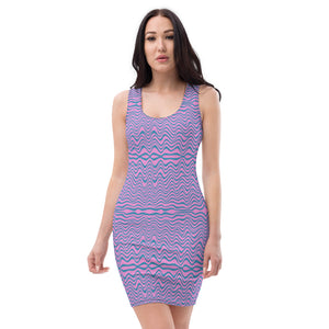 Pink Blue Wavy Sleeveless Dress, Abstract Waves Designer Women's Sleeveless Best Dress, Designer Bestselling Premium Quality Women's Sleeveless Dress-Made in USA (US Size: XS-XL)