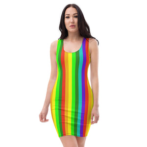 Gay Pride Women's Dress, LGBT Pride Dress For Women, Gay Pride Dress, Pride Outfits, Best Gay Pride Striped Rainbow Colorful Women's Long Sleeveless Designer One-Piece Dress, Pride Dress Clothing For Women - Made in USA/ Europe (US Size: XS-XL)