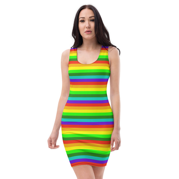 Gay Pride Best Designer Dress, Striped Rainbow Print Printed Designer Women's Long Sleeveless Designer Premium Dress - Made in USA/MX/EU (US Size: XS-XL)