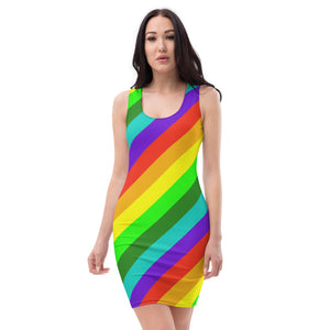 Pride Rainbow Striped Dress, Diagonal Rainbow Horizontally Striped Pride Designer Bestselling Premium Quality Women's Sleeveless Dress - Made in USA/EU/MX (US Size: XS-XL)