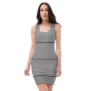 Black White Striped Sleeveless Dress, Best Classic Vertically Striped Women's Long Sleeveless Designer One-Piece Dress Party Clothing For Women - Made in USA/ Europe (US Size: XS-XL)