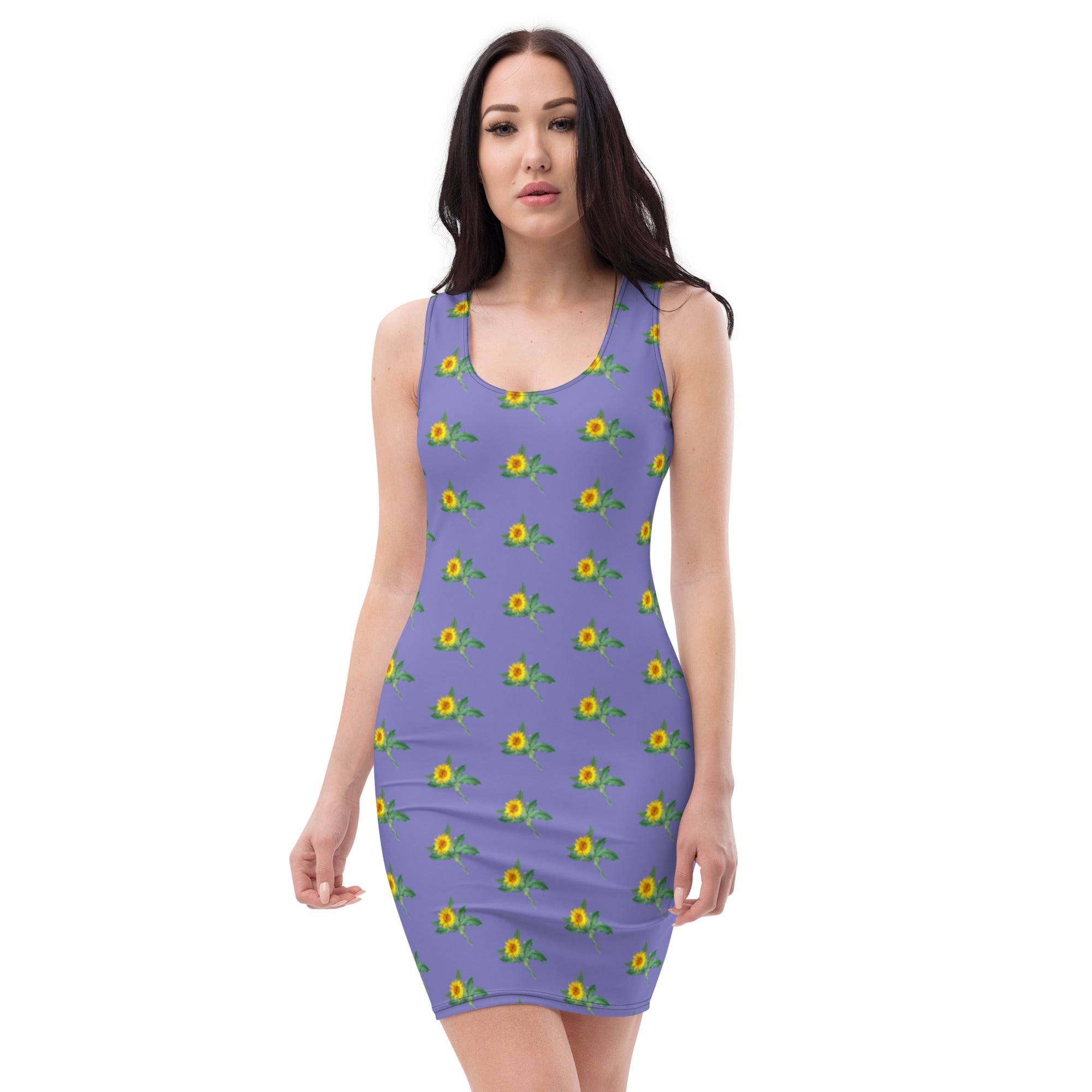Pastel Purple Sunflower Dress, Sunflower Print Cute Designer Bestselling Premium Quality Flower Printed Women's Sleeveless Dress-Made in USA/EU/MX (US Size: XS-XL)