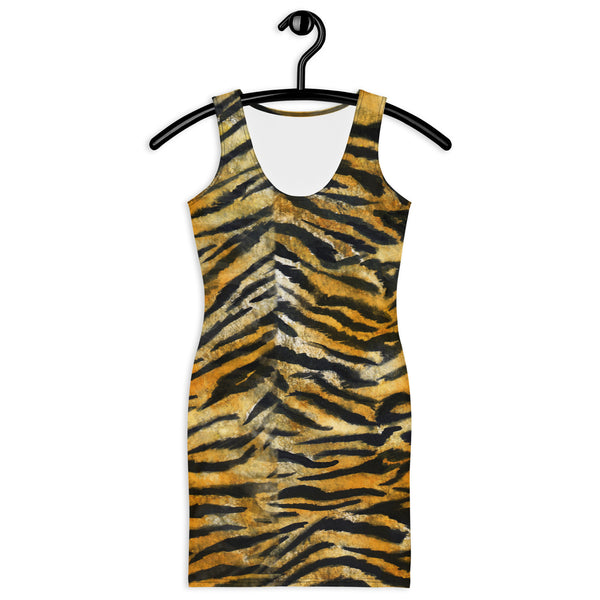 Orange Tiger Stripes Dress, Best Orange Bengal Tiger Striped Animal Print Women's Sleeveless 1-pc  Designer Premium Quality Long Best Women's Tank Dress - Made in USA/ Europe/ Mexico (US Size: XS-XL)