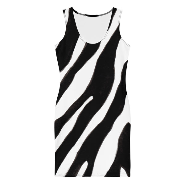 White Black Zebra Striped Dress, Animal Print Printed Designer Women's Long Sleeveless Designer Premium Dress - Made in USA/MX/EU (US Size: XS-XL)