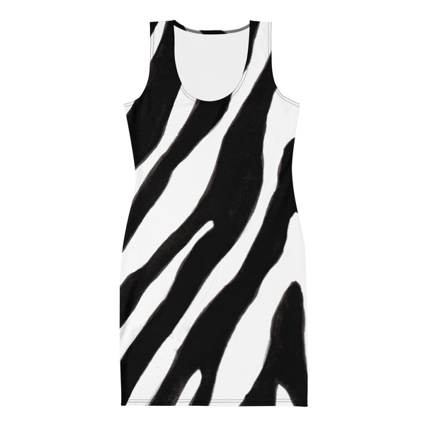 White Black Zebra Striped Dress, Animal Print Printed Designer Women's Long Sleeveless Designer Premium Dress - Made in USA/MX/EU (US Size: XS-XL)