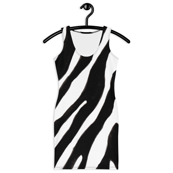 White Black Zebra Striped Dress, Animal Print Printed Designer Women's Long Sleeveless Designer Premium Dress - Made in USA/MX/EU (US Size: XS-XL)