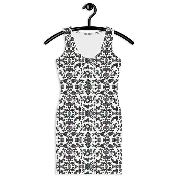 White Floral Print Dress, Flower Print Classic Tank Sleeveless Comfy Dress- Made in USA/EU/MX