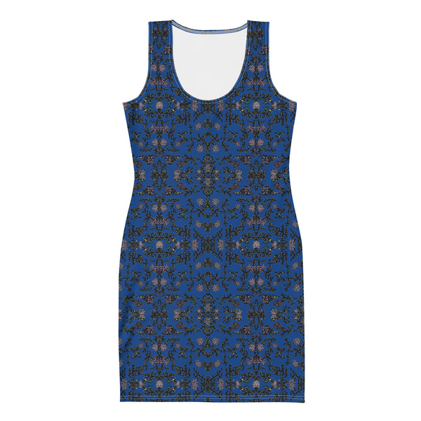 Blue Floral Print Sleeveless Dress, Flower Print Elegant Women's Long Comfy Causal Dress- Made in USA/EU/MX