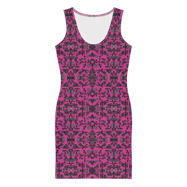 Pink Floral Print Sleeveless Dress, Flower Print Elegant Women's Long Comfy Causal Dress, Designer Bestselling Premium Quality Women's Sleeveless Dress-Made in USA/EU/MX (US Size: XS-XL)
