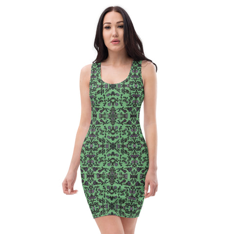 Jade Green Floral Dress, Best Floral Print Women's Dress, Classic Elegant Women's Flower Print Designer Bestselling Premium Quality Women's Sleeveless Dress-Made in USA/EU/MX (US Size: XS-XL)