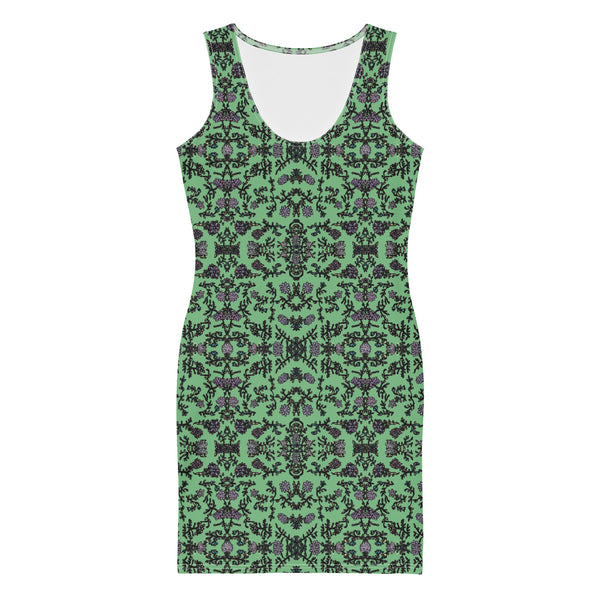 Jade Green Floral Print Dress, Flower Print Classic Tank Sleeveless Comfy Dress- Made in USA/EU/MX